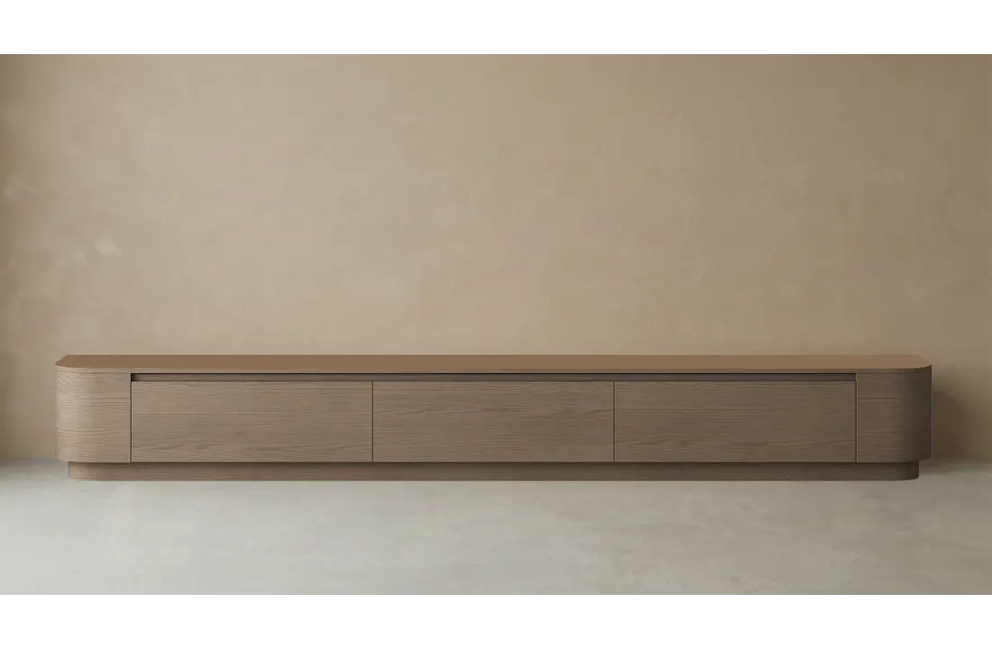 Japandi Tv Meubel Curved Staand - Walnoot - Gebogen zijkant