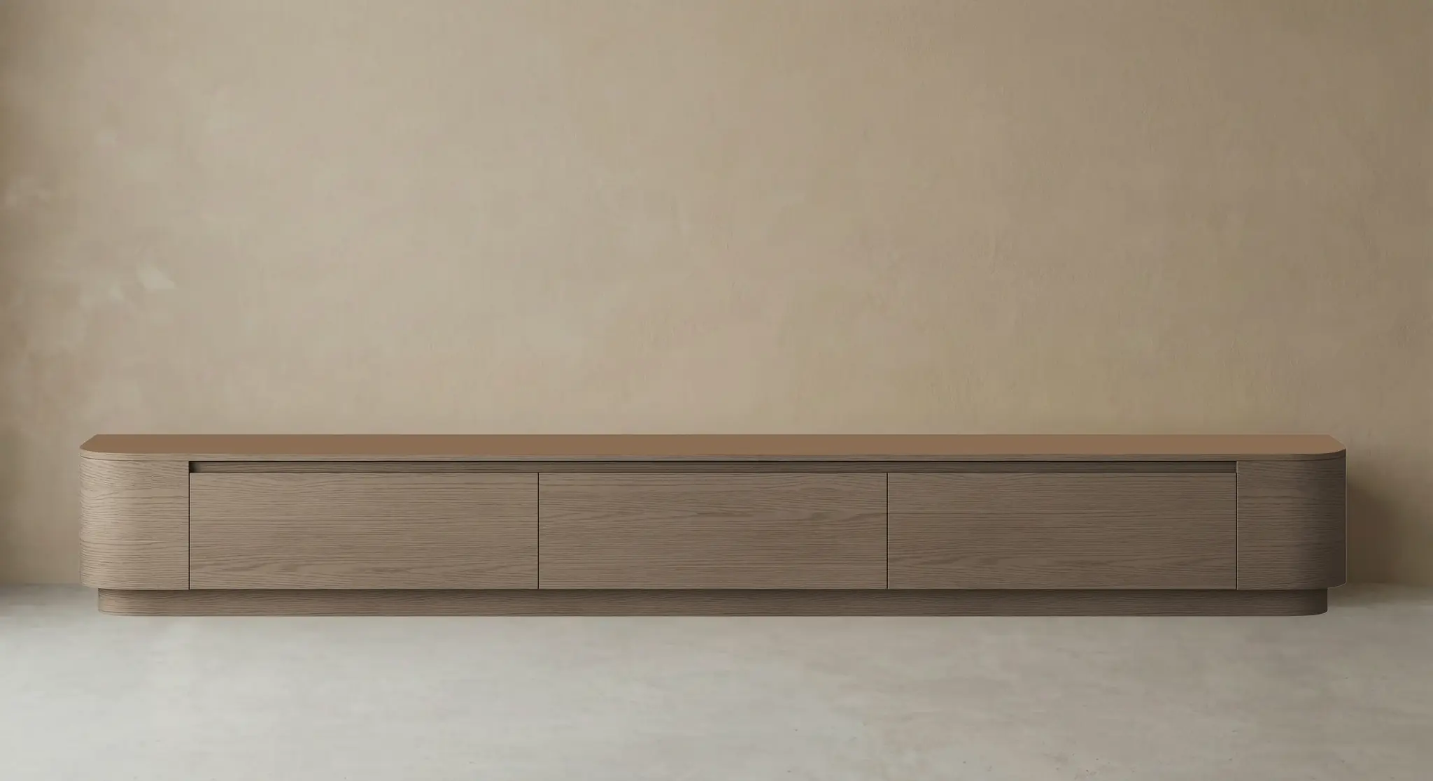 Japandi Tv Meubel Curved Staand - Walnoot - Gebogen zijkant