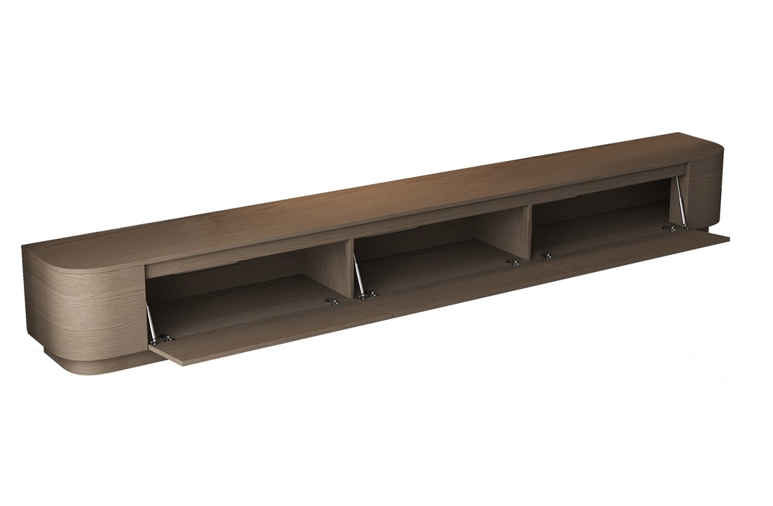 Japandi Tv Meubel Curved Staand - Walnoot - Gebogen zijkant