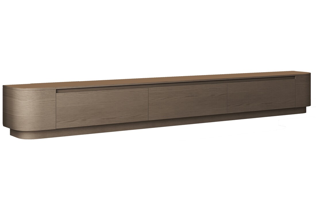 Japandi Tv Meubel Curved Staand - Walnoot - Gebogen zijkant