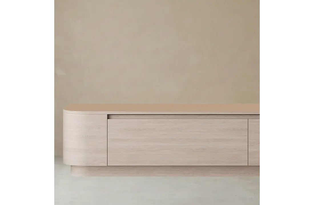 Japandi Tv Meubel Curved Staand - Licht Beige Eiken - Gebogen zijkant