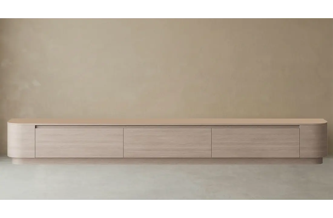 Japandi Tv Meubel Curved Staand - Licht Beige Eiken - Gebogen zijkant