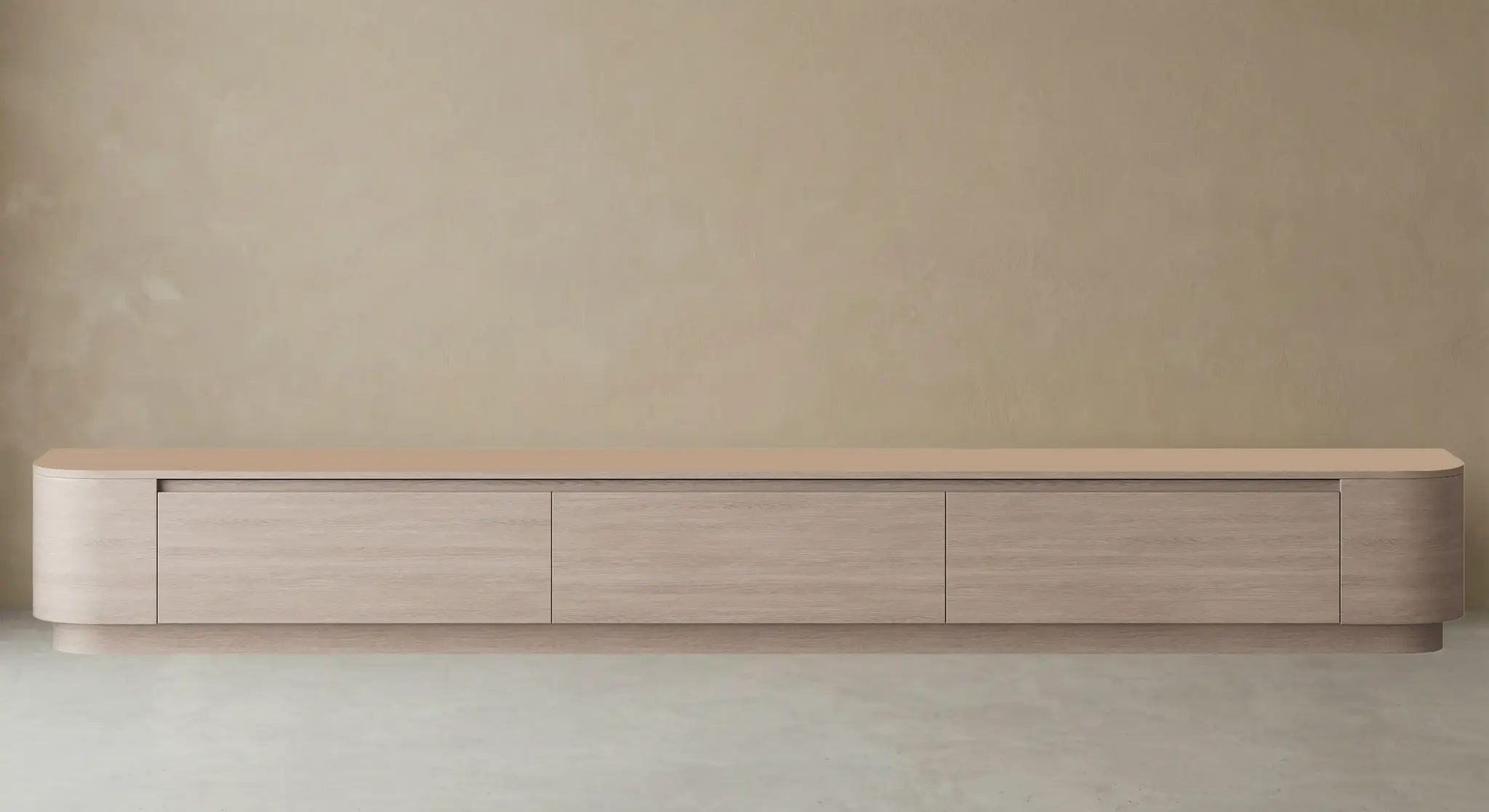 Japandi Tv Meubel Curved Staand - Licht Beige Eiken - Gebogen zijkant