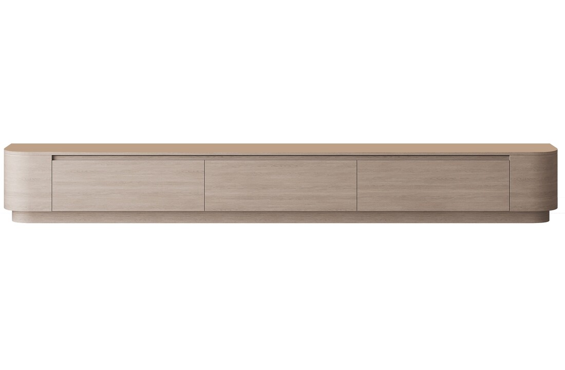 Japandi Tv Meubel Curved Staand - Licht Beige Eiken - Gebogen zijkant