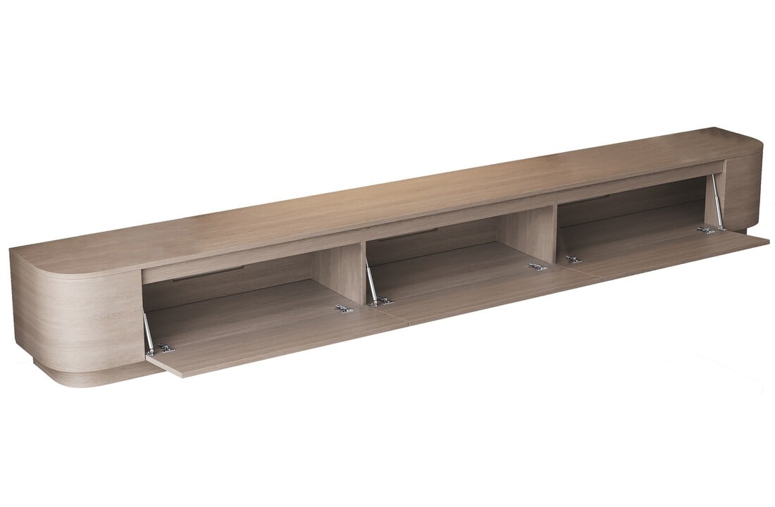 Japandi Tv Meubel Curved Staand - Licht Beige Eiken - Gebogen zijkant