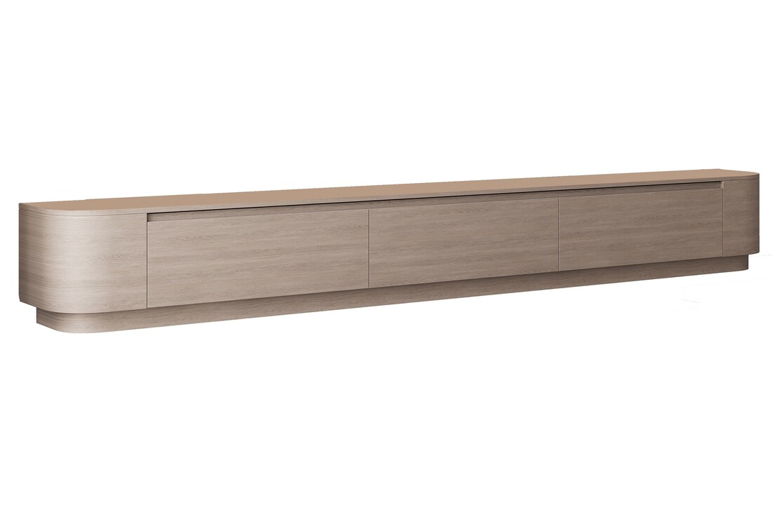 Japandi Tv Meubel Curved Staand - Licht Beige Eiken - Gebogen zijkant