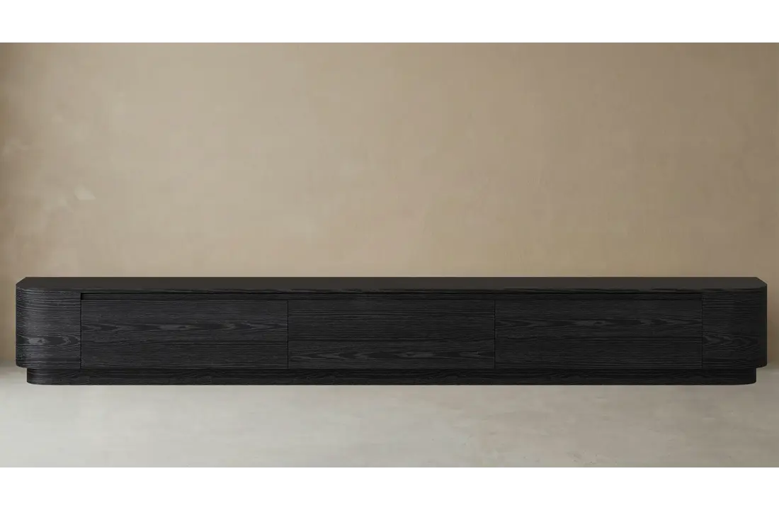 Japandi Tv Meubel Curved Staand - Zwart Eiken - Gebogen zijkant