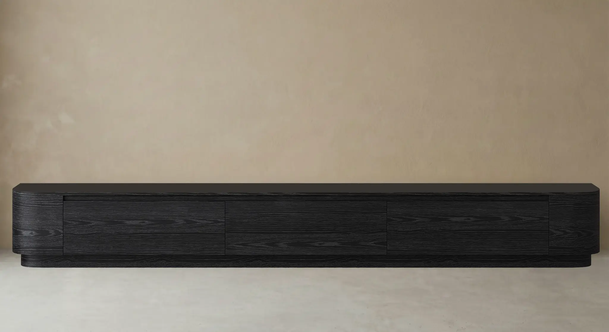 Japandi Tv Meubel Curved Staand - Zwart Eiken - Gebogen zijkant