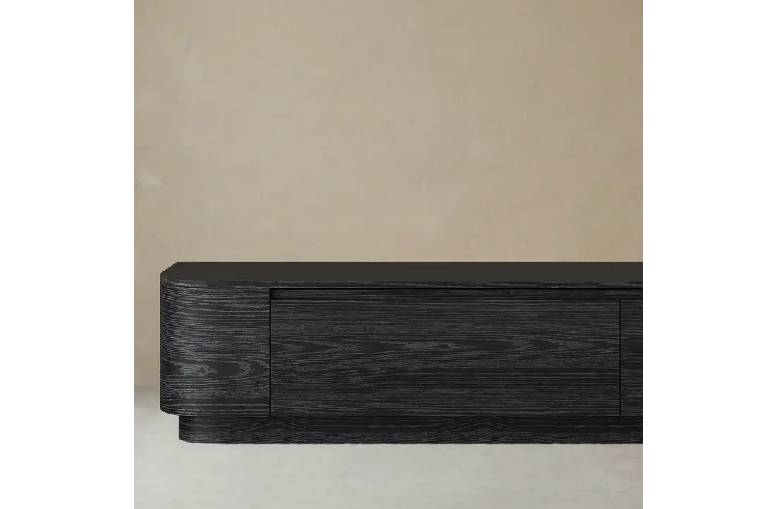 Japandi Tv Meubel Curved Staand - Zwart Eiken - Gebogen zijkant