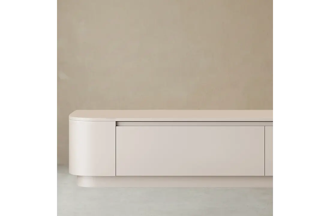 Japandi Tv Meubel Curved Staand - Beige - Gebogen zijkant
