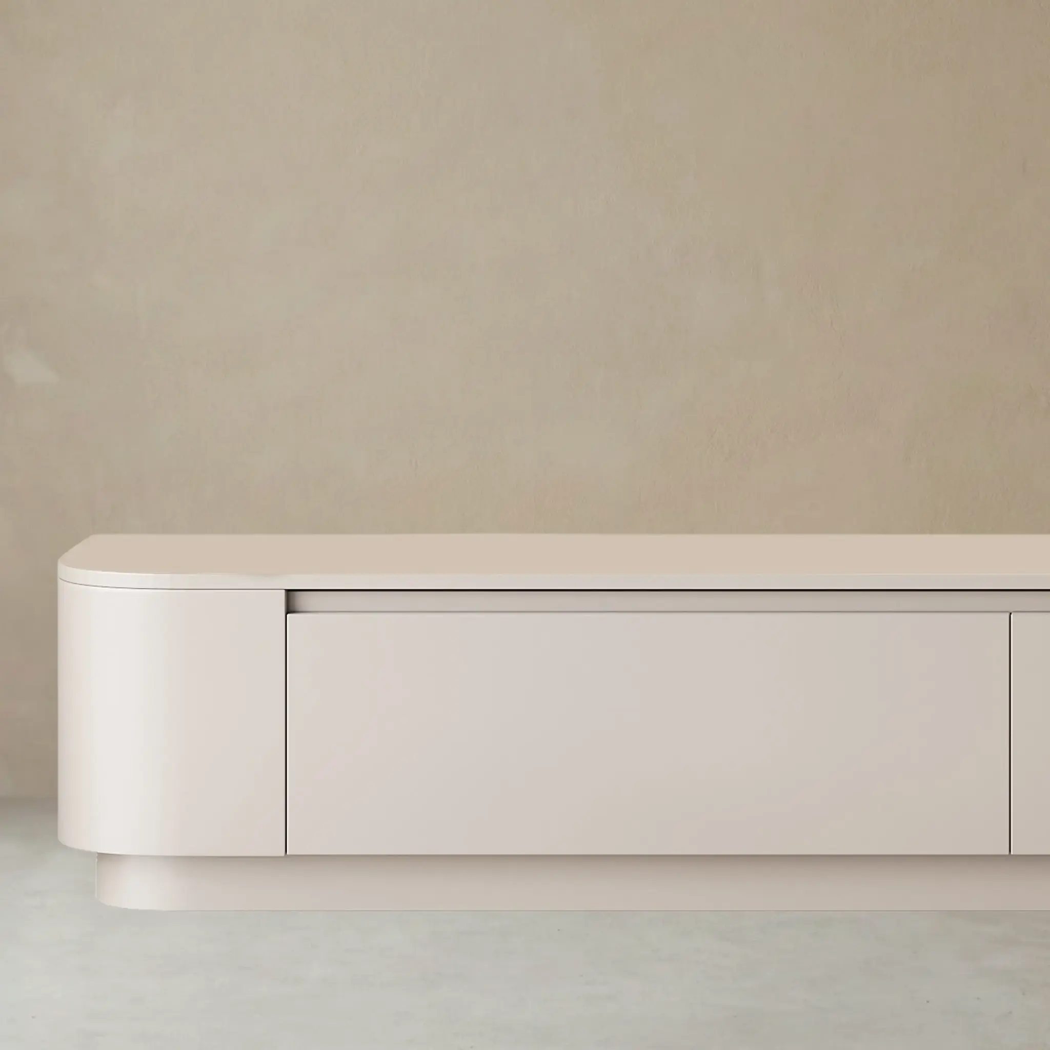 Japandi Tv Meubel Curved Staand - Beige - Gebogen zijkant