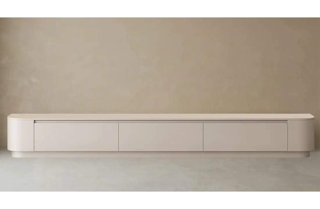 Japandi Tv Meubel Curved Staand - Beige - Gebogen zijkant