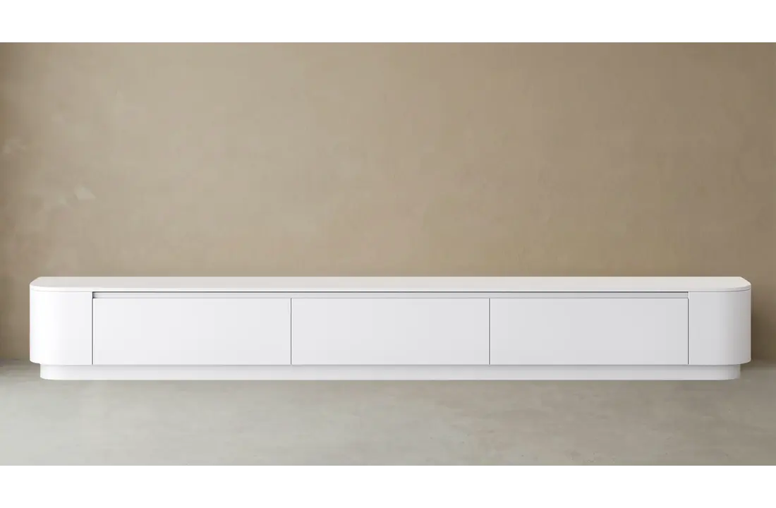 Japandi Tv Meubel Curved Staand - Mat Wit - Gebogen zijkant