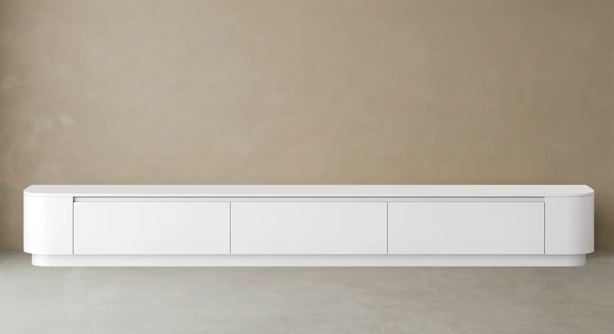 Japandi Tv Meubel Curved Staand - Mat Wit - Gebogen zijkant