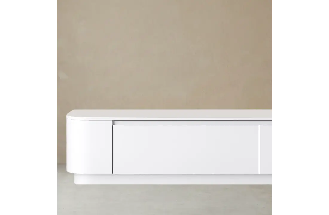 Japandi Tv Meubel Curved Staand - Mat Wit - Gebogen zijkant