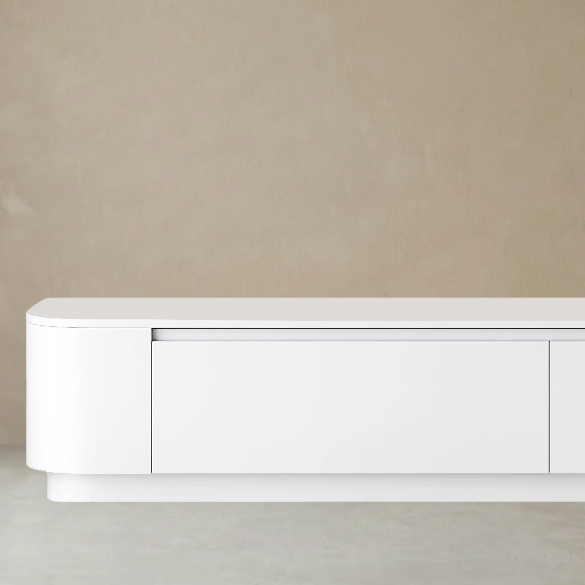 Japandi Tv Meubel Curved Staand - Mat Wit - Gebogen zijkant