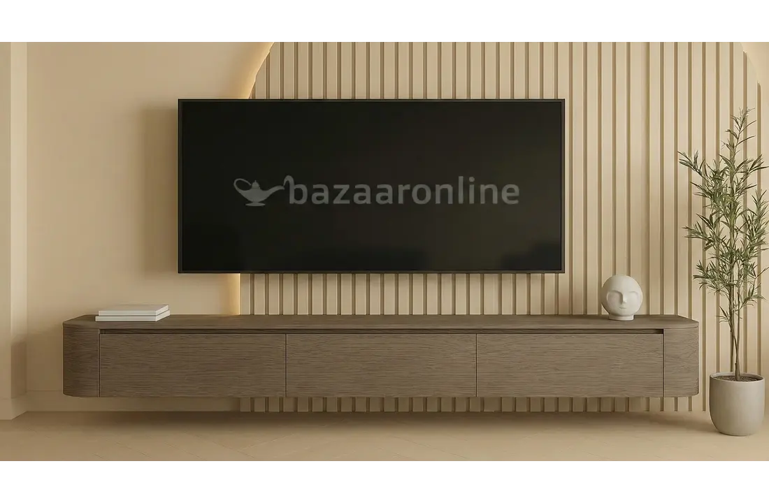 Japandi Tv Meubel Curved - Walnoot - Gebogen zijkant