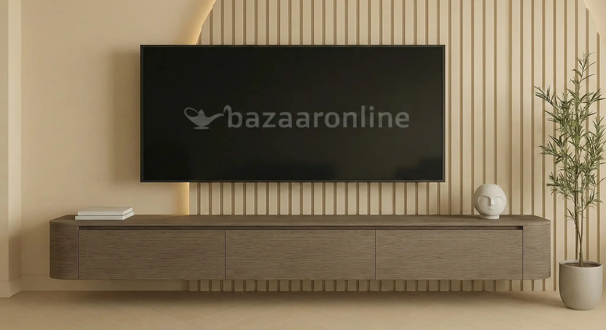 Japandi Tv Meubel Curved - Walnoot - Gebogen zijkant