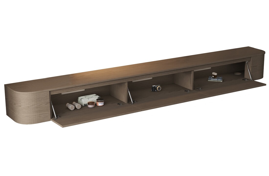 Japandi Tv Meubel Curved - Walnoot - Gebogen zijkant