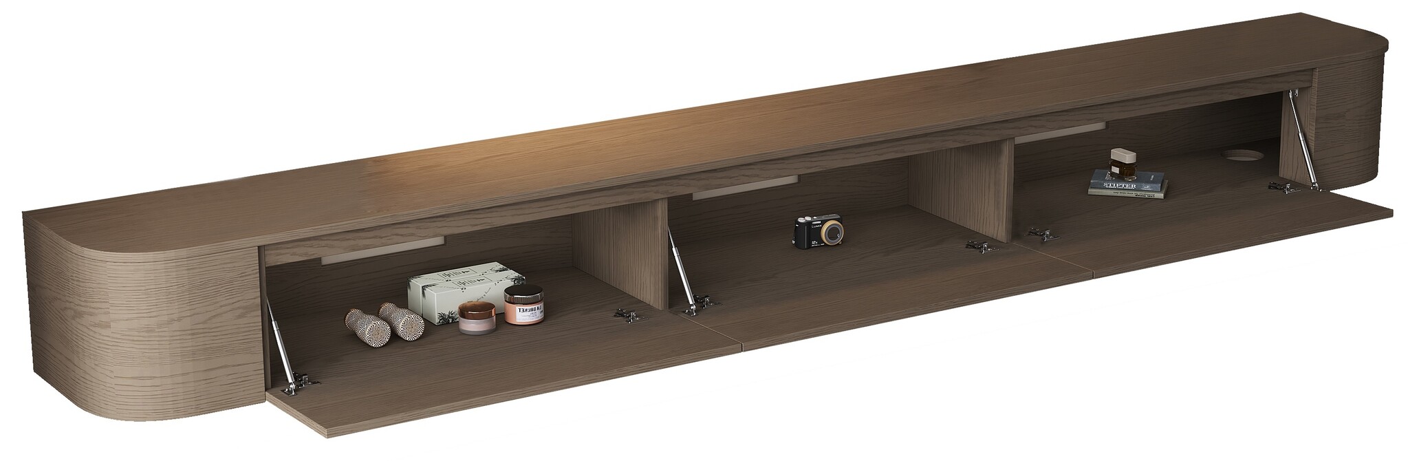 Japandi Tv Meubel Curved - Walnoot - Gebogen zijkant