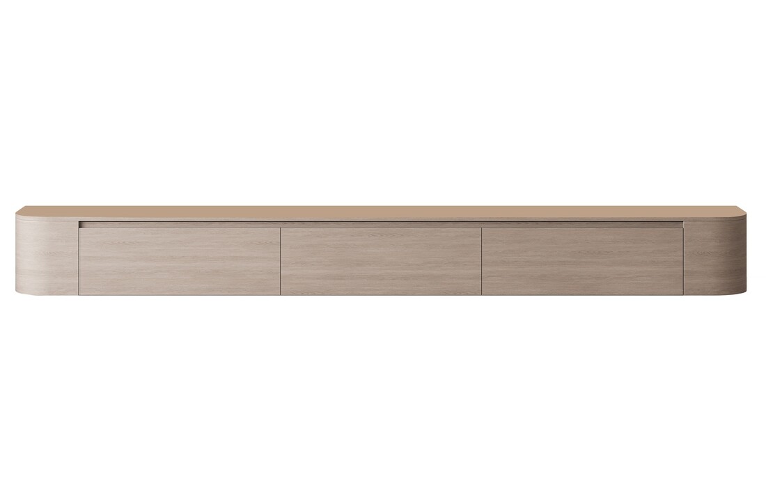 Japandi Tv Meubel Curved - Licht Beige Eiken - Gebogen zijkant