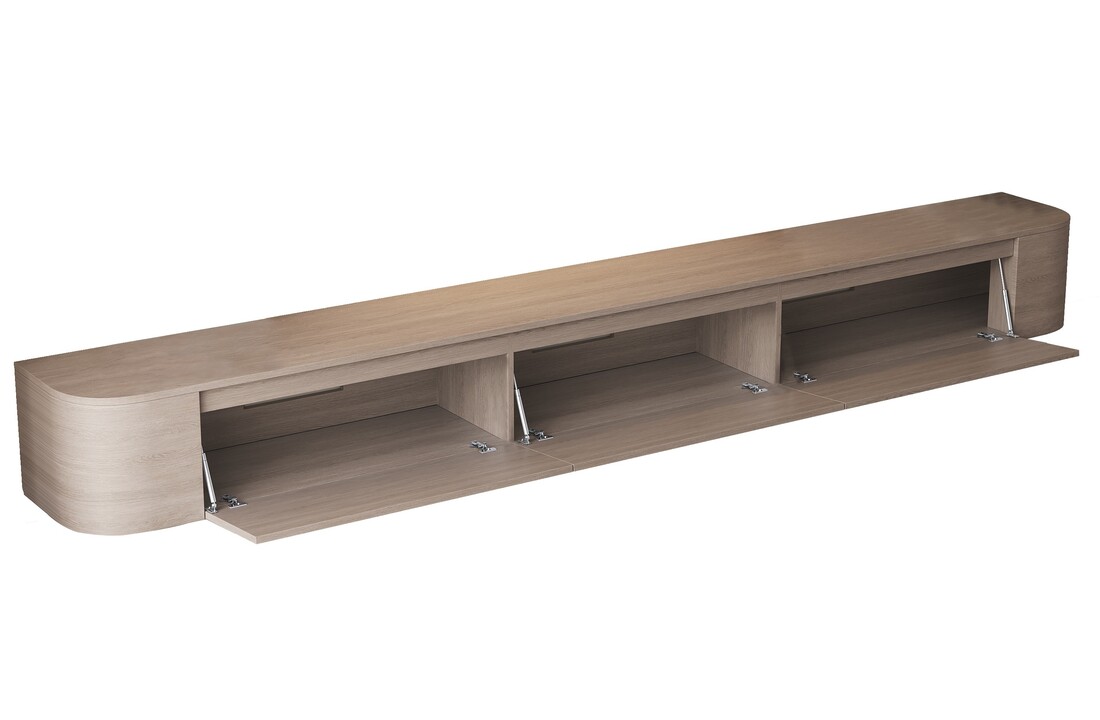 Japandi Tv Meubel Curved - Licht Beige Eiken - Gebogen zijkant