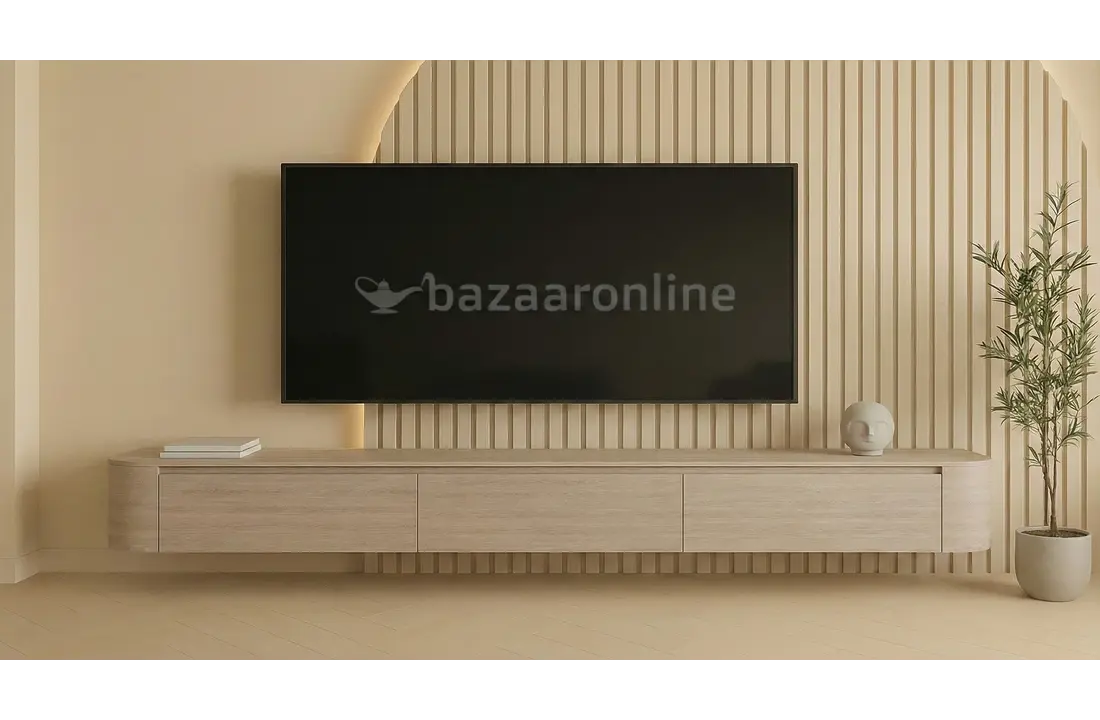 Japandi Tv Meubel Curved - Licht Beige Eiken - Gebogen zijkant