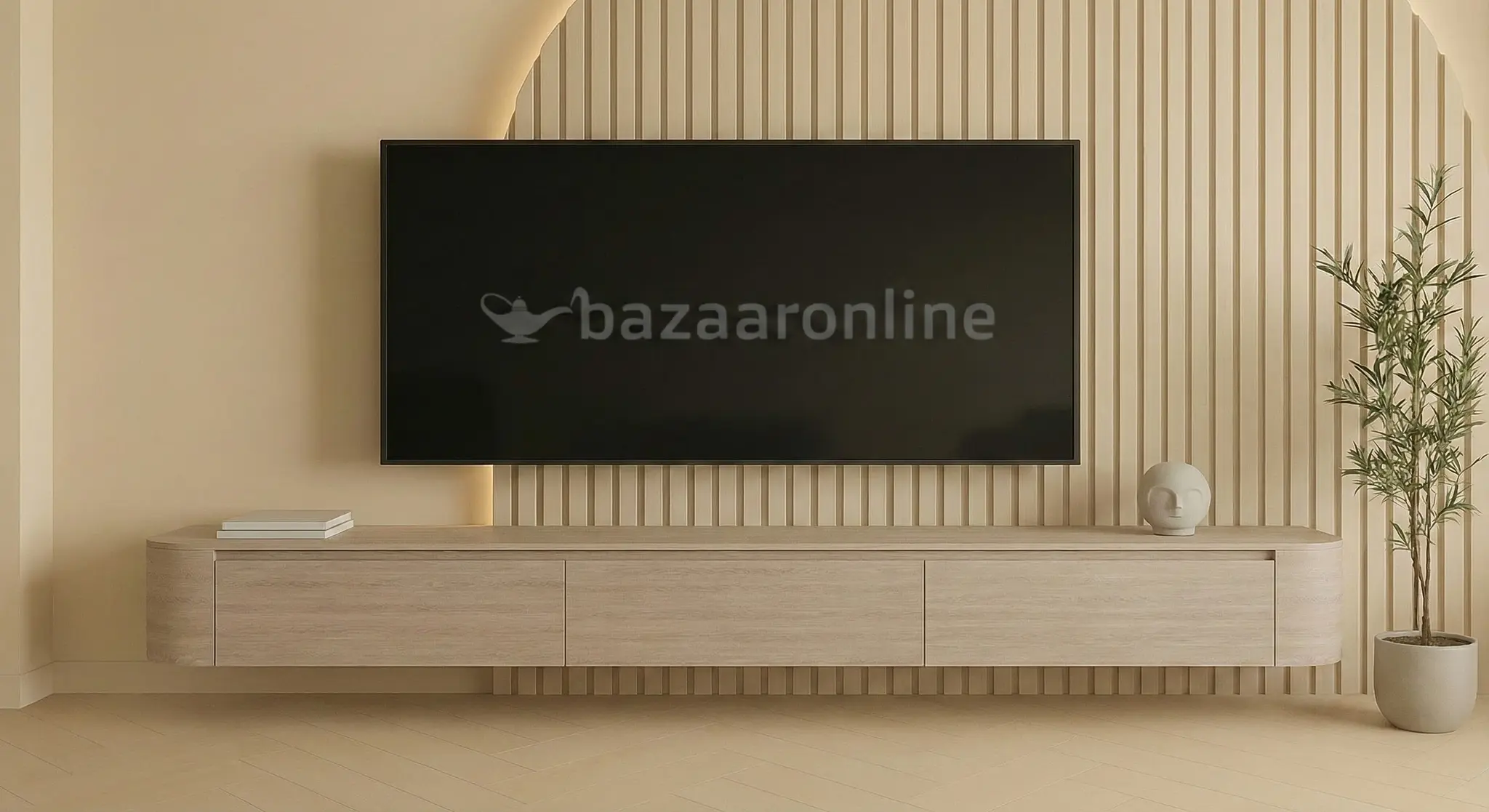 Japandi Tv Meubel Curved - Licht Beige Eiken - Gebogen zijkant