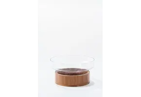 Glazen schaal met standaard | ⌀ 27 cm | Acacia hout
