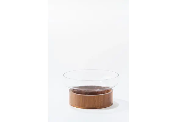 Glazen schaal met standaard | ⌀ 27 cm | Acacia hout