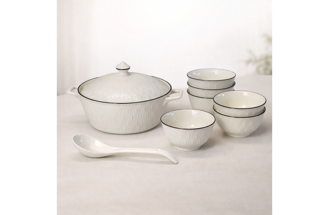 Soep Set Harira - Wit/Zilver | 6 persoons