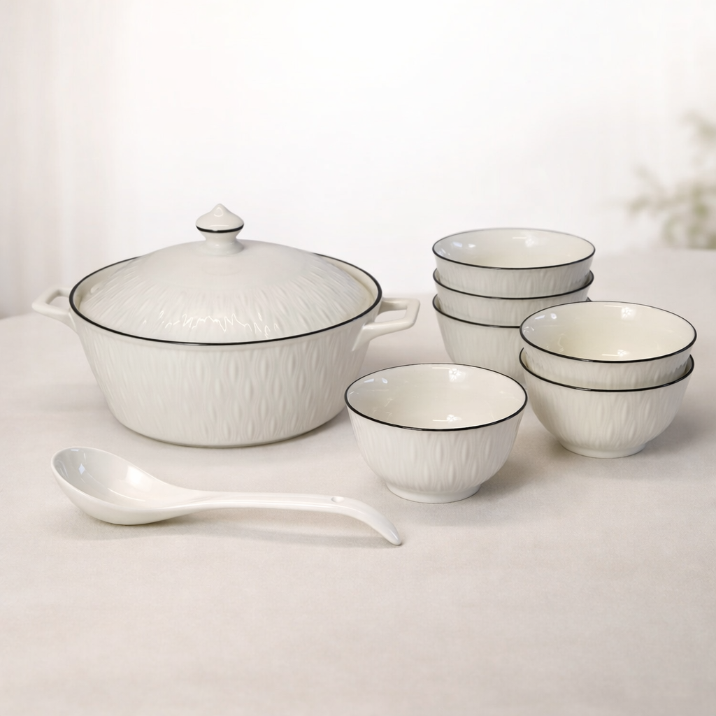 Soep Set Harira - Wit/Zilver | 6 persoons