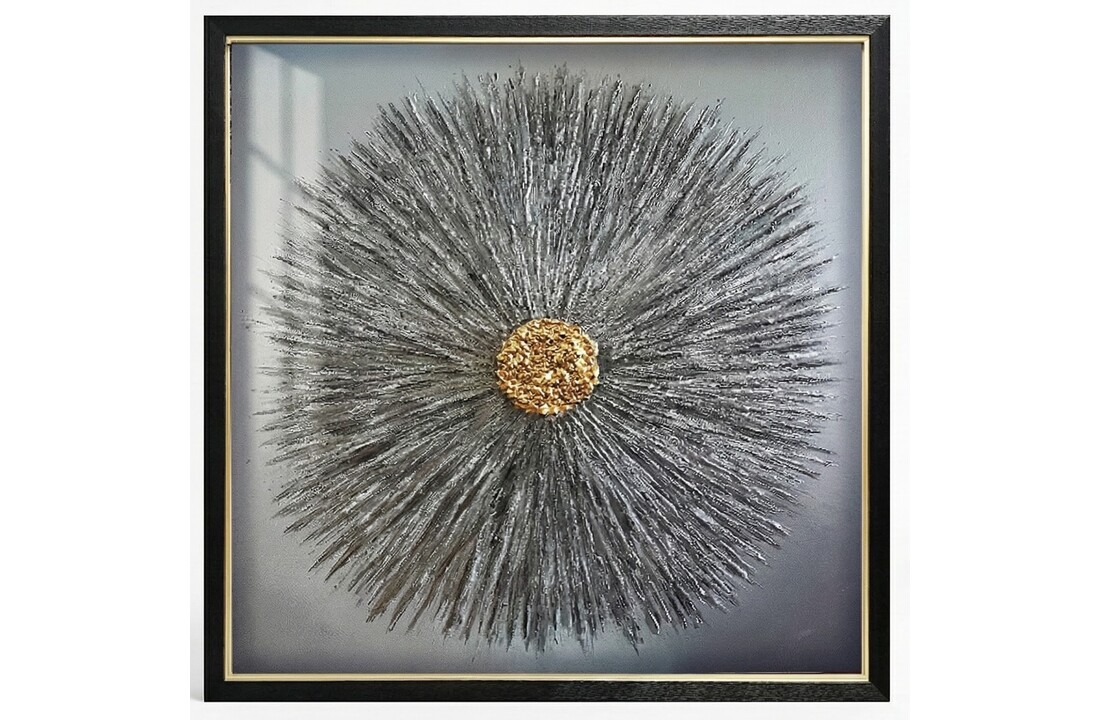 Golden Sunburst - 3D Kunstwerk - 100 x 100 cm