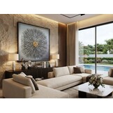 Golden Sunburst - 3D Kunstwerk - 100 x 100 cm