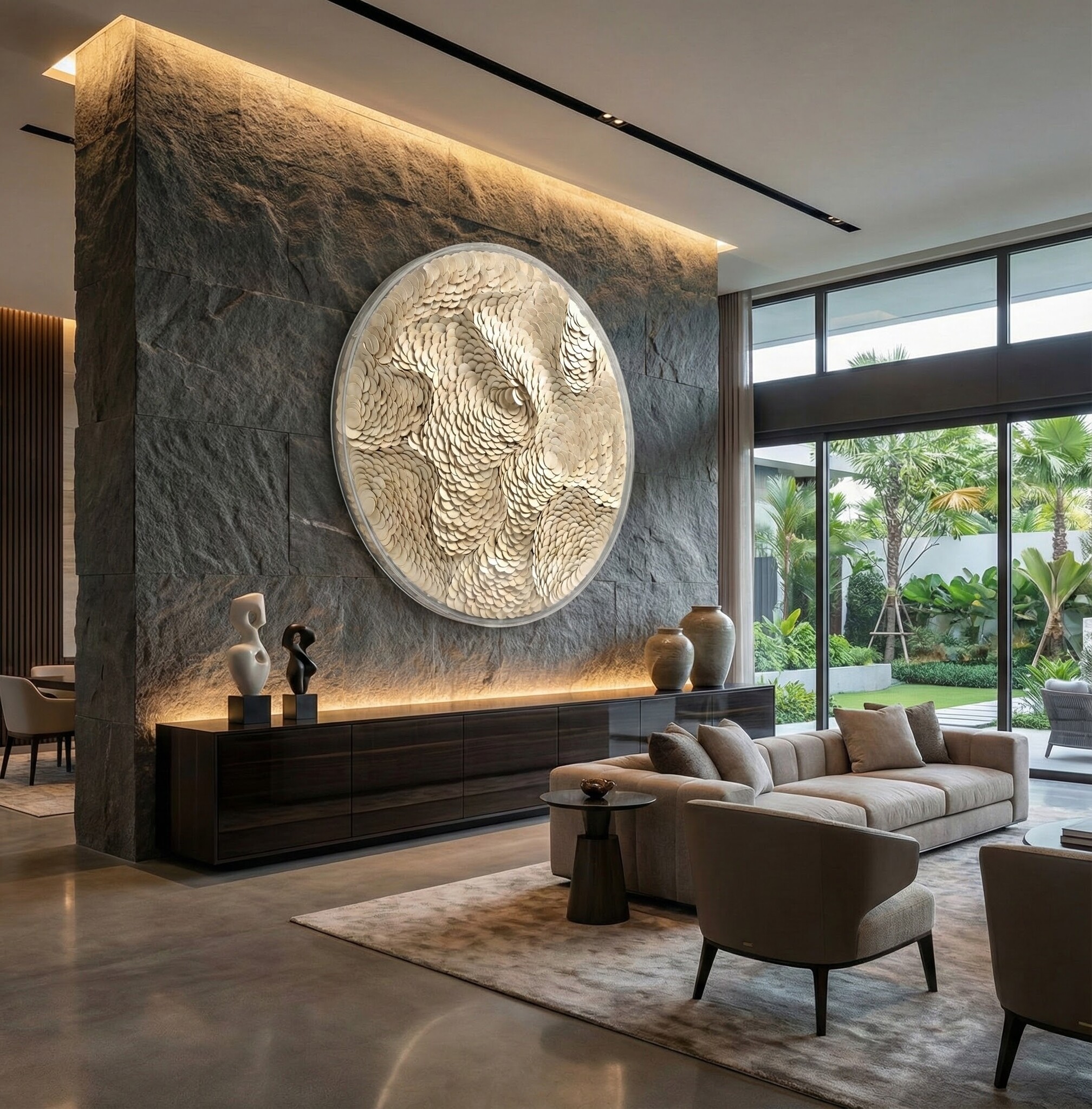 Leather Infinity - Kunstwerk - Beige - Ø 100 cm