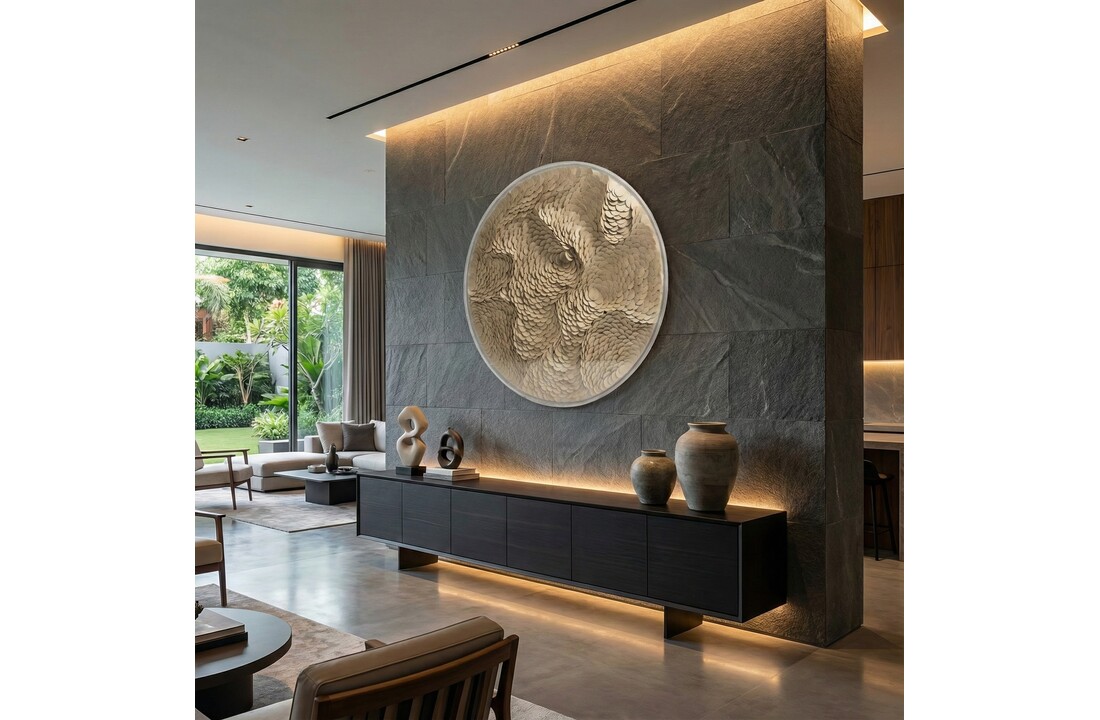 Leather Infinity - Kunstwerk - Taupe Bruin - Ø 100 cm