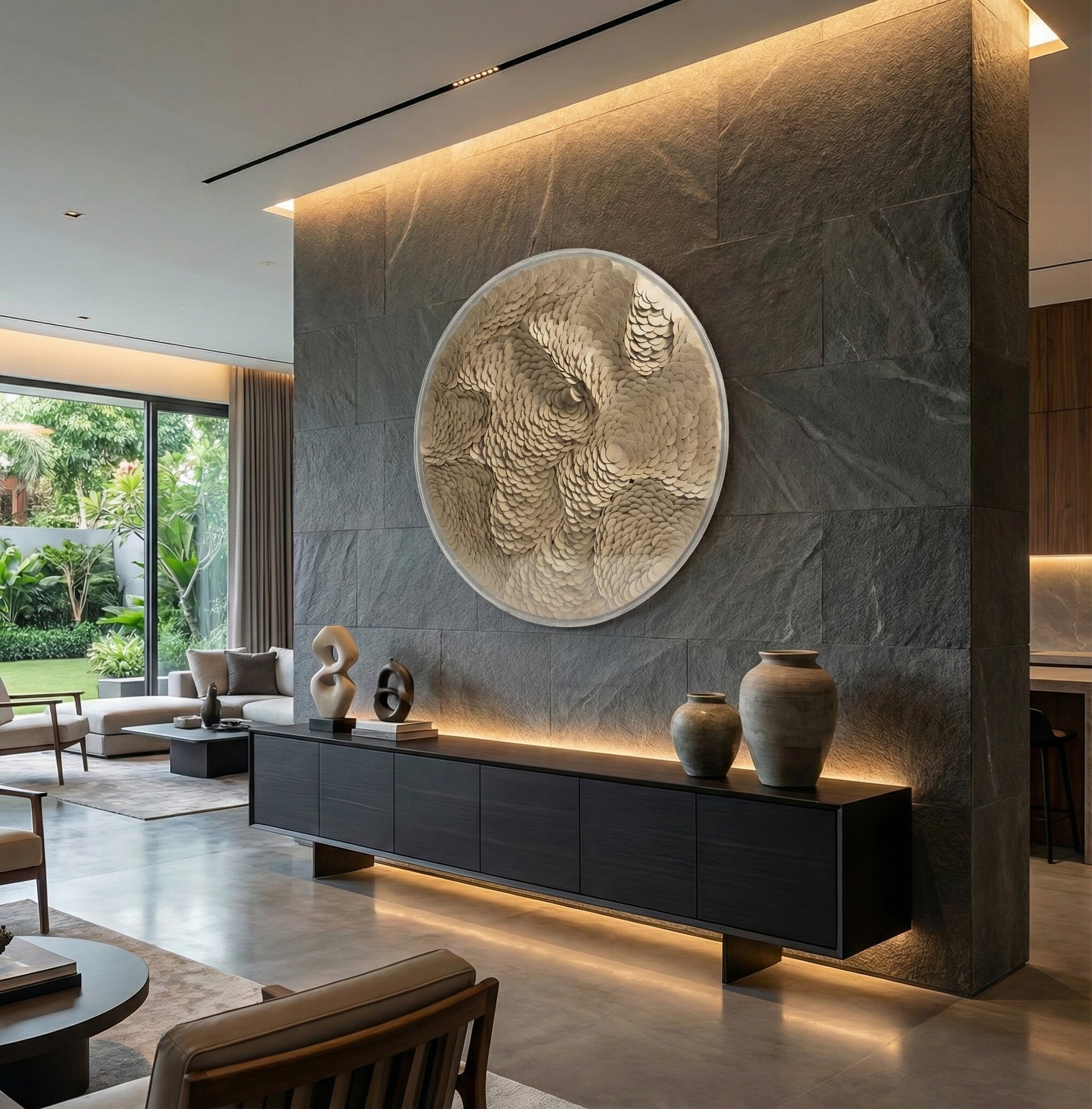 Leather Infinity - Kunstwerk - Taupe Bruin - Ø 100 cm