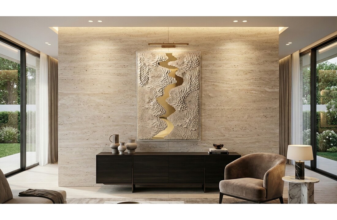 Leather River - Kunstwerk - Beige - 80 x 120 cm