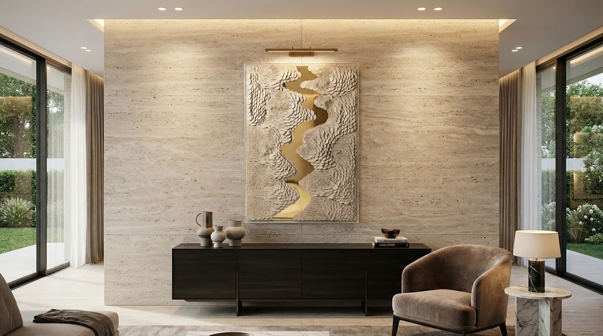 Leather River - Kunstwerk - Beige - 80 x 120 cm