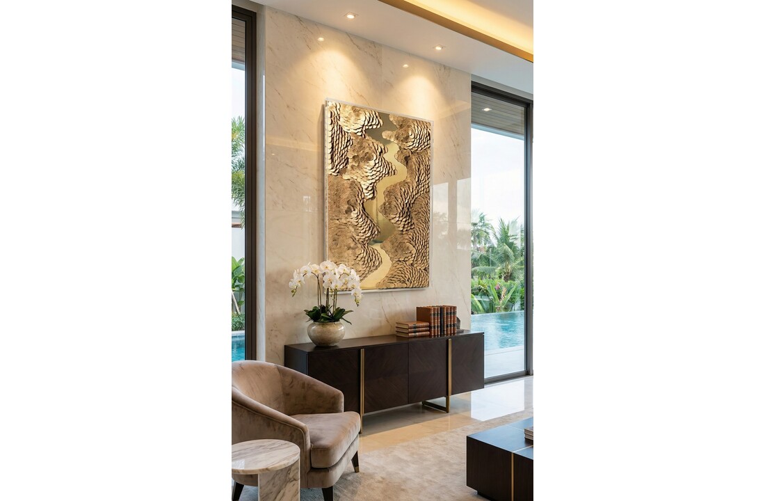 Leather River - Kunstwerk - Goud - 80 x 120 cm