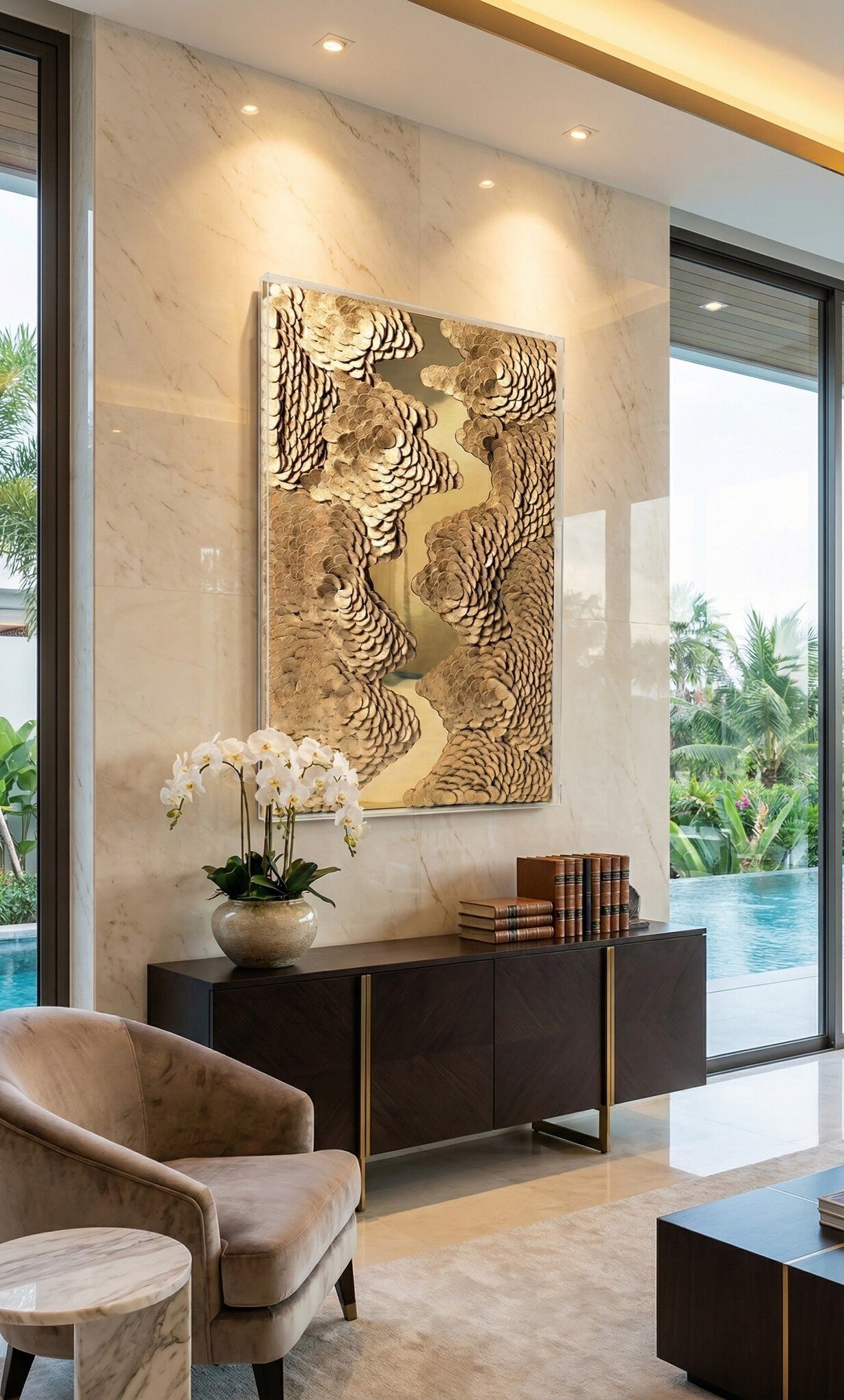 Leather River - Kunstwerk - Goud - 80 x 120 cm