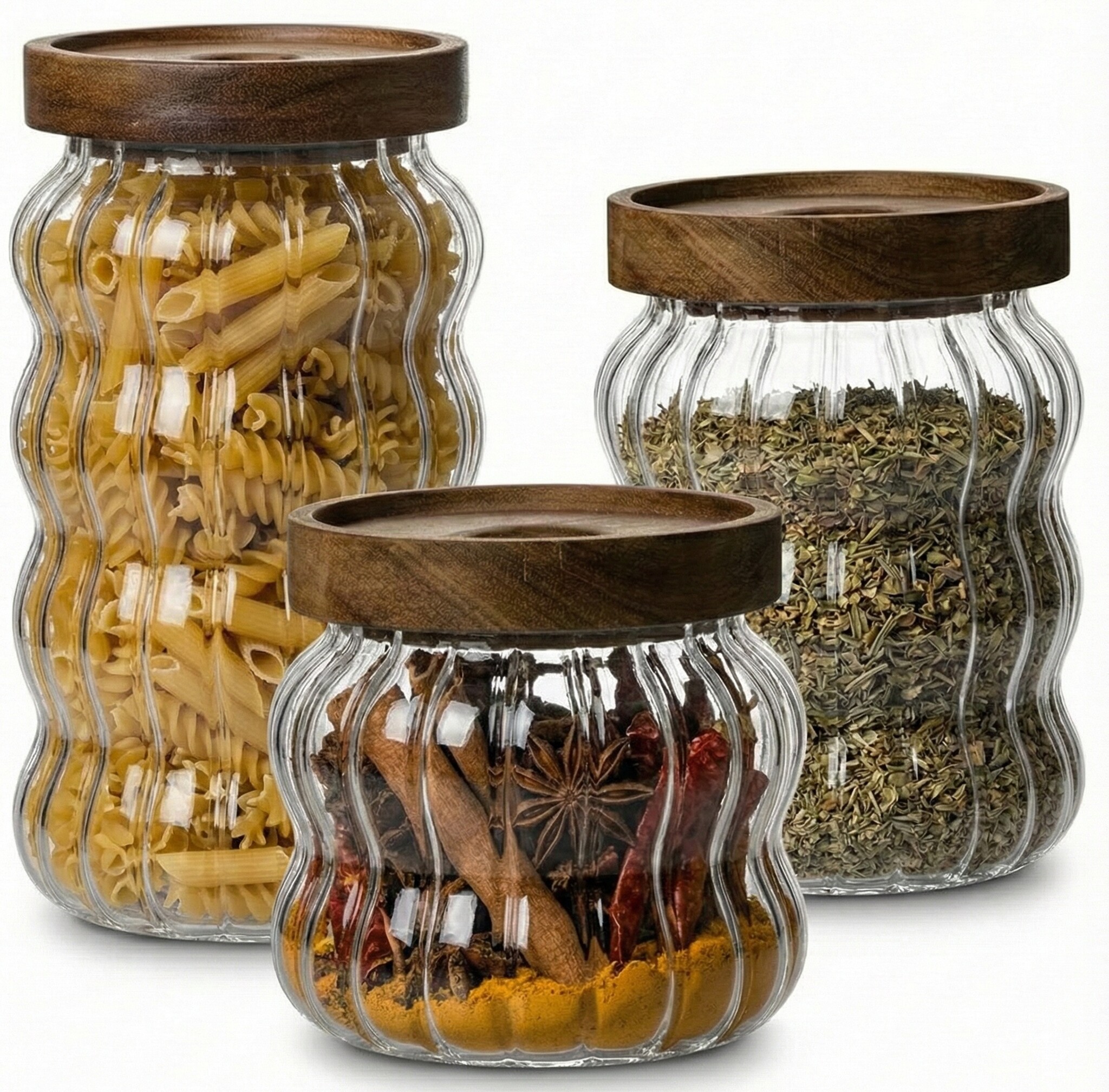 Luxe Acaciahout Voorraadpotten Sarina | 3 - delig  - 8/12/15 cm hoogte