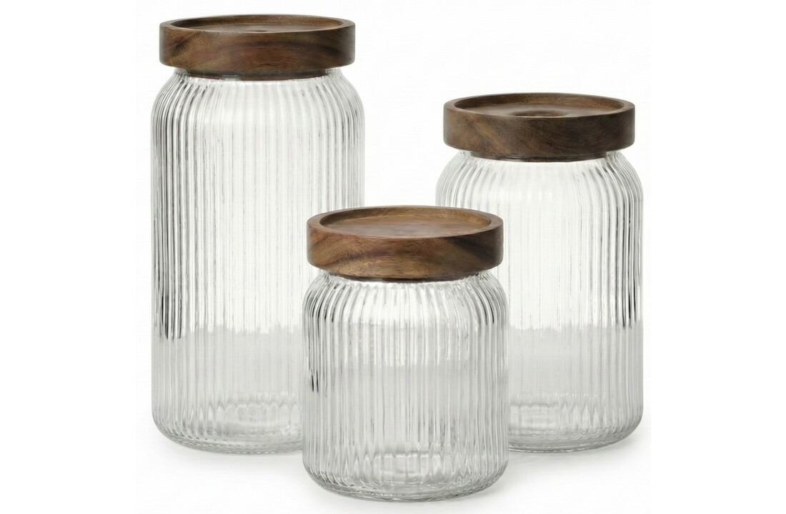Luxe Acaciahout Voorraadpotten Melbourne | 3 - delig  - 8/11/14 cm hoogte