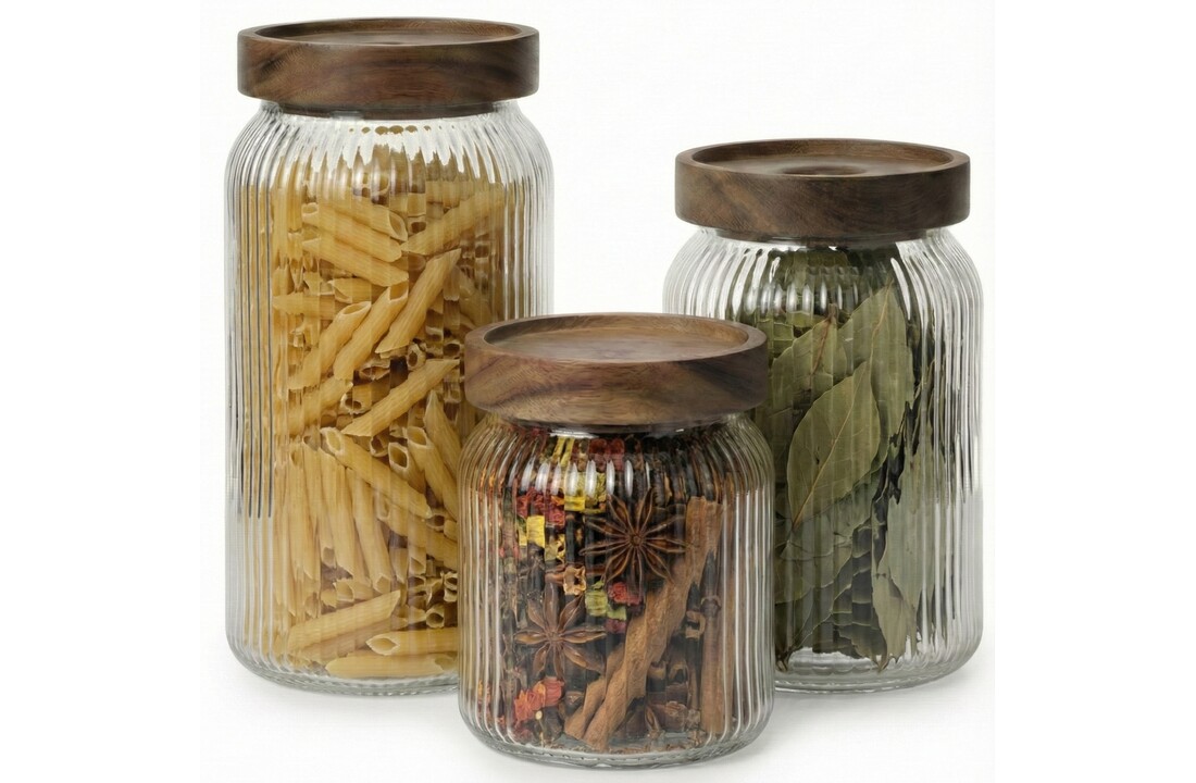 Luxe Acaciahout Voorraadpotten Melbourne | 3 - delig  - 8/11/14 cm hoogte