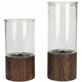 Japandi Windlicht Acaciahout - Set van 2 - 20 en 25 cm hoog