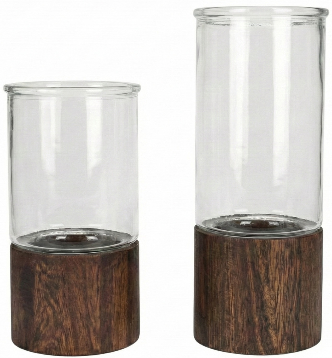 Japandi Windlicht Acaciahout - Set van 2 - 20 en 25 cm hoog