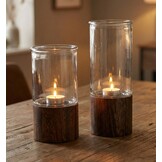 Japandi Windlicht Acaciahout - Set van 2 - 20 en 25 cm hoog