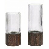 Japandi Windlicht Acaciahout ribbel - Set van 2  - 20 en 25 cm hoog
