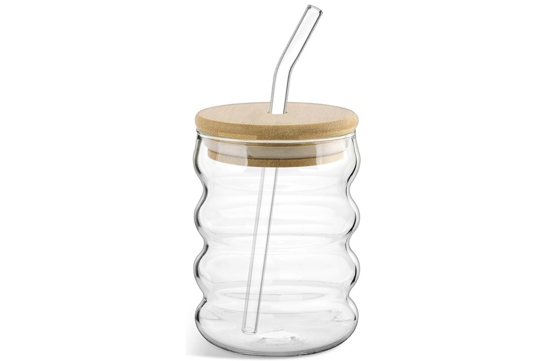Drinkglas Murby - 290 ml - met rietje en houtendeksel