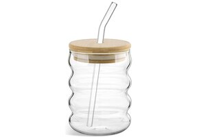 Drinkglas Murby - 290 ml - met rietje en houtendeksel